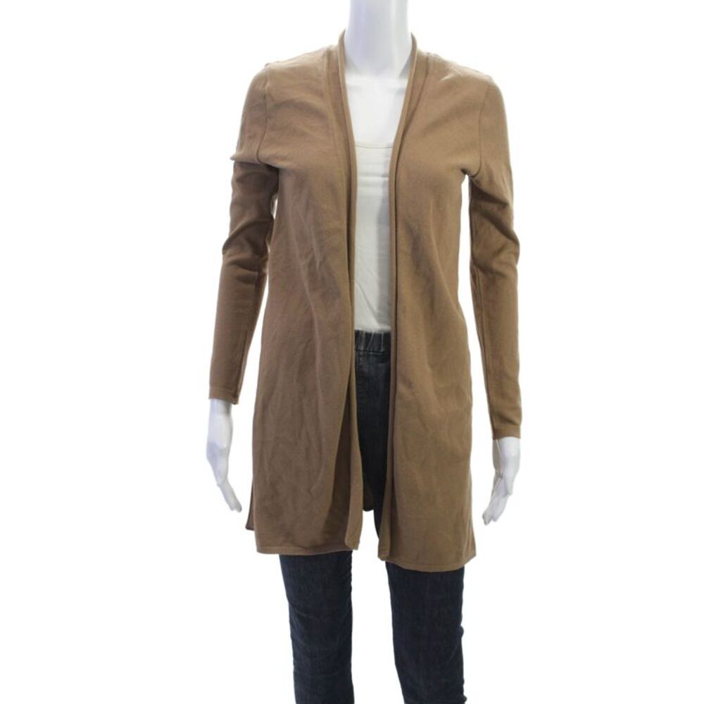 Biana Womens Cardigan Brown Viscose Solid Round Neck Long Sleeve Size S